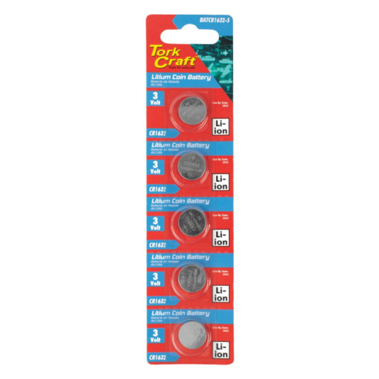 Tork Craft CR1632 3V LITHIUM COIN BATTERY X5 PACK (MOQ 20) BATCR1632-5