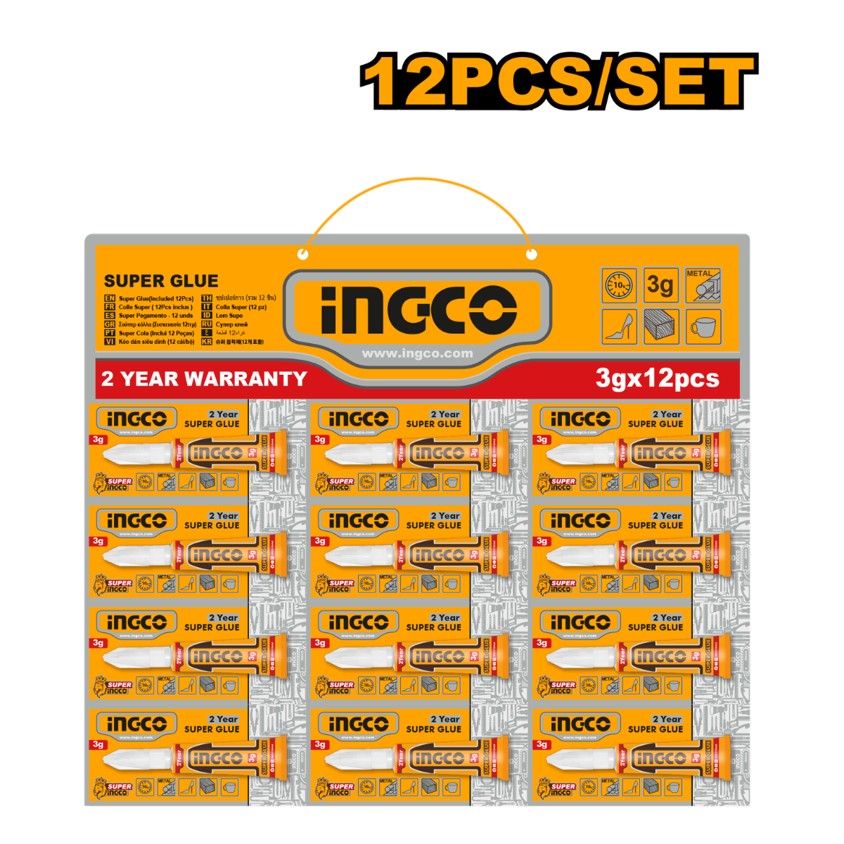 Ingco Super Glue 12 Piece Set (3g Per Tube) HSGU3122
