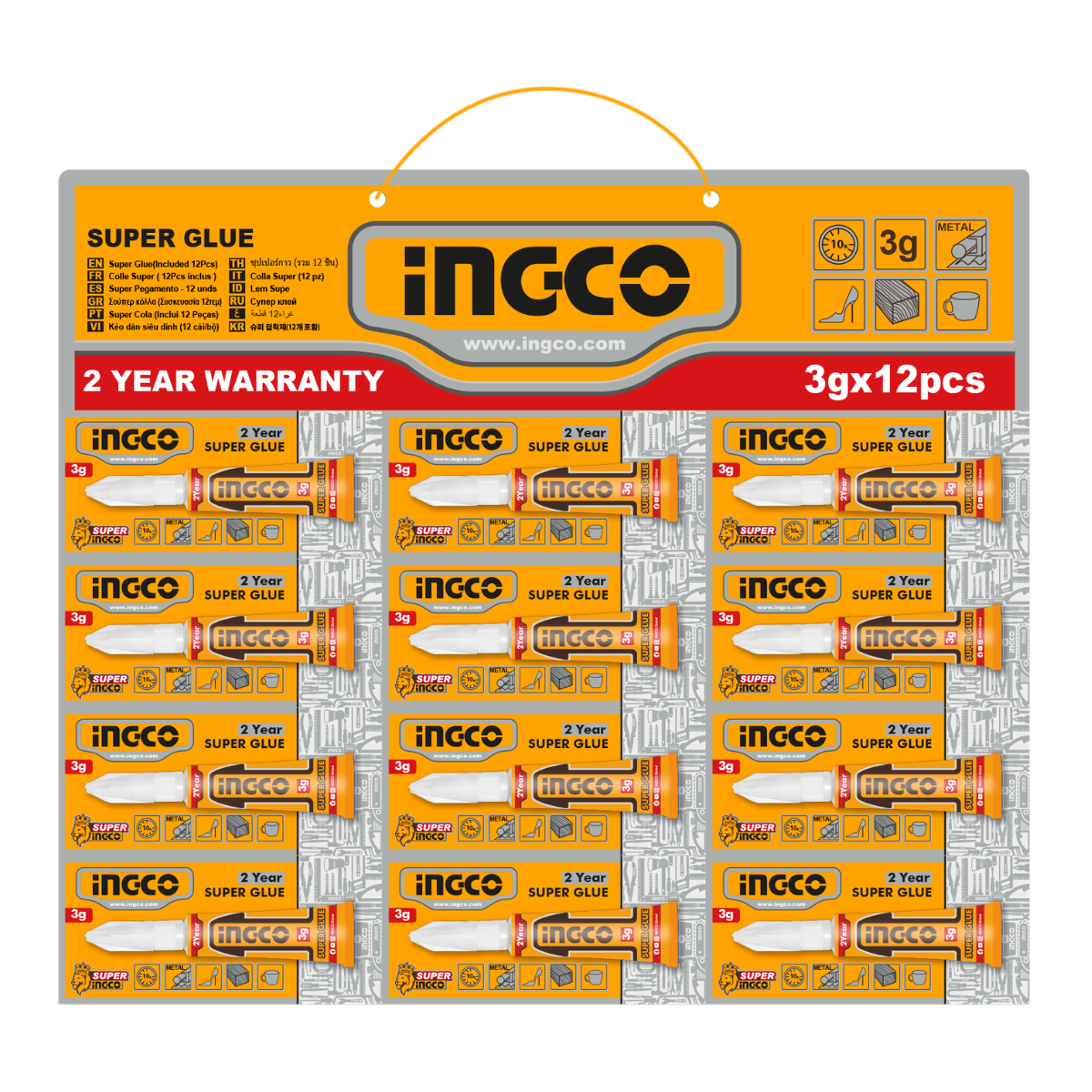 Ingco Super Glue 12 Piece Set (3g Per Tube) HSGU3122
