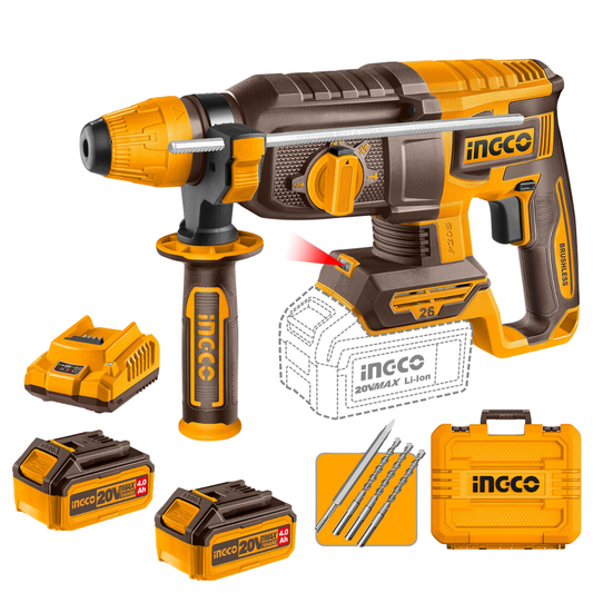 Ingco Cordless Rotary Hammer Drill 26mm 20V Kit - With 2x Batteries & Charger CRHLl202682