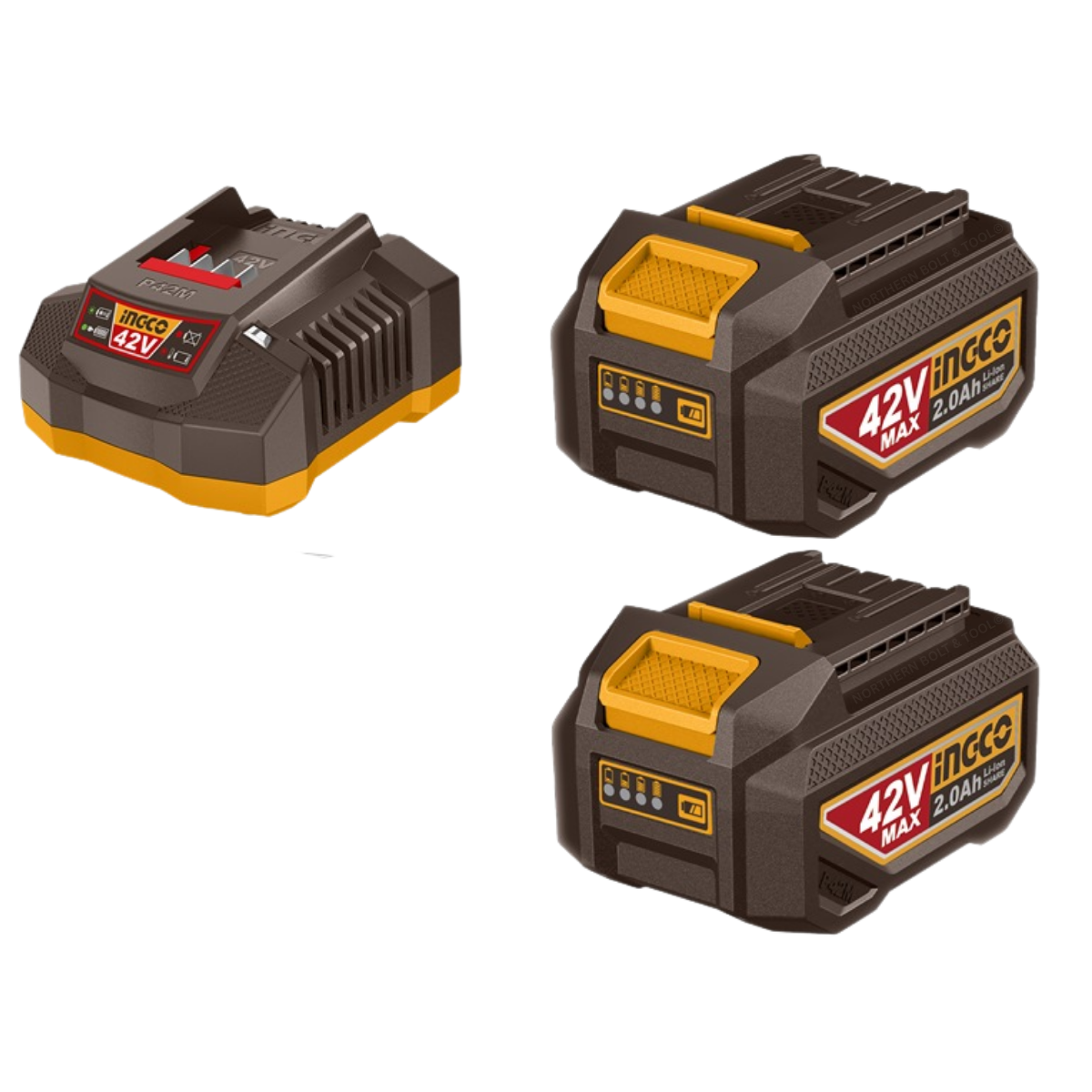 Ingco 42v 2x Battery Pack 2.0Ah + Charger 42V Kit P42M