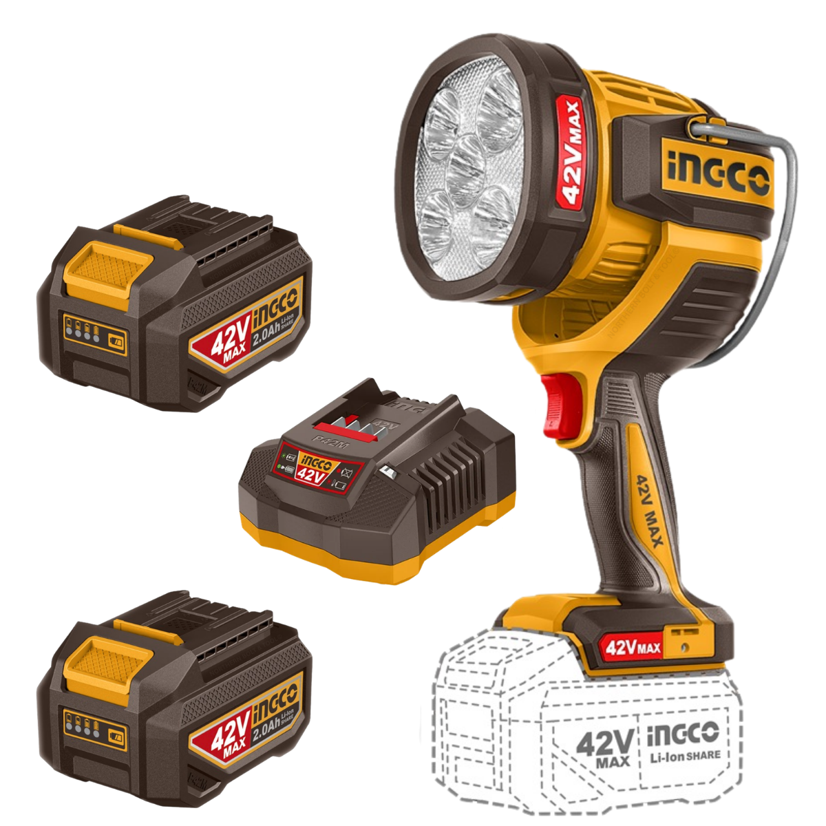 Ingco 42v Cordless Work Lamp 2800 Lumen Kit P42M