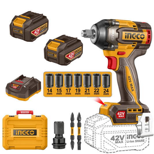 Ingco 42V Cordless Impact wrench 600Nm Kit P42M