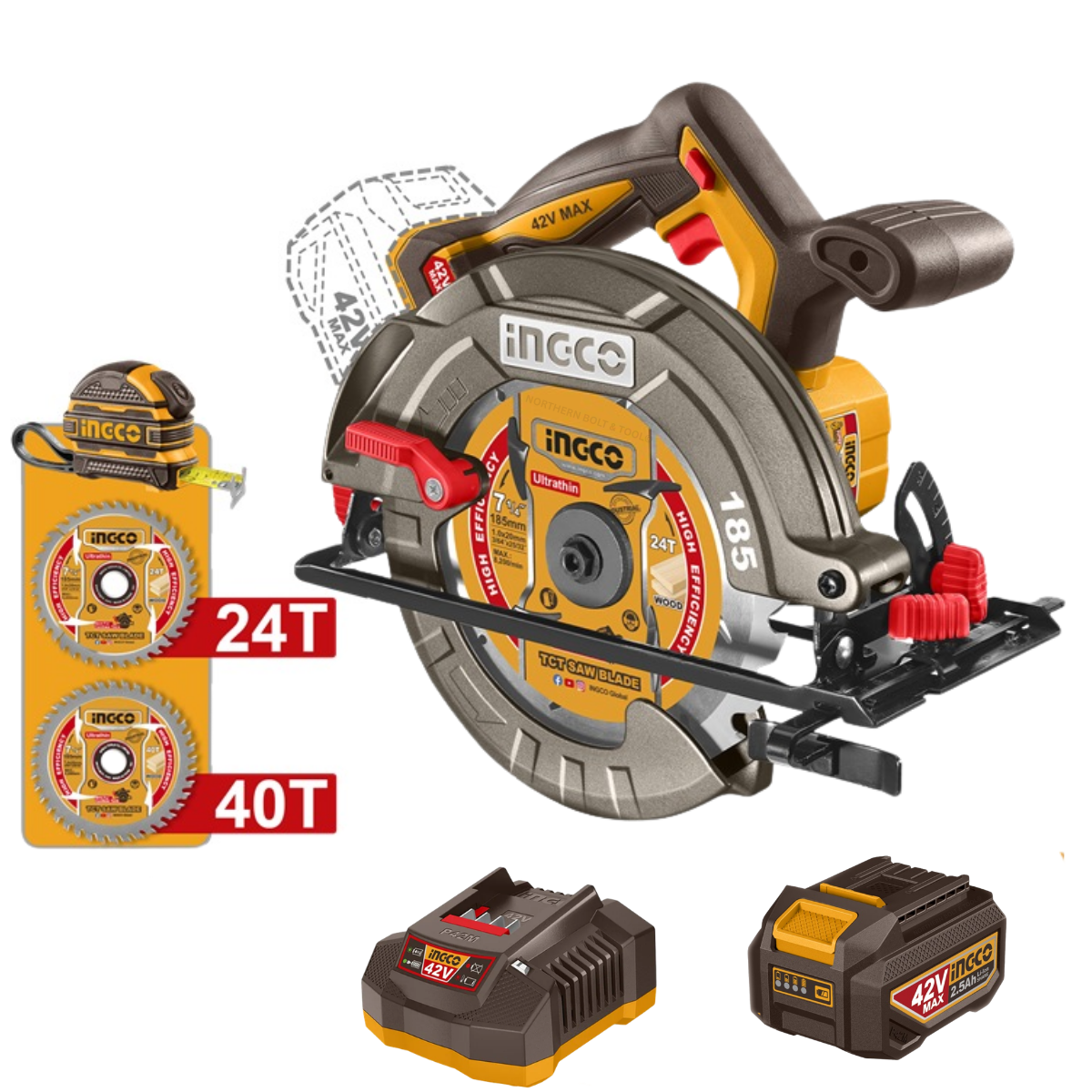 Ingco 42V Cordless Circular Saw 185mm Kit P42M