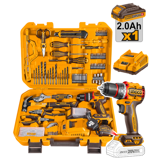 Special - Ingco 165pcs Toolbox Set with Cordless Impact Drill 66Nm 20V Kit