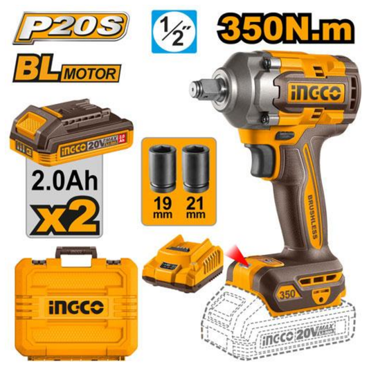 Ingco Cordless Impact Wrench 350Nm 20V Kit CIWLI2035