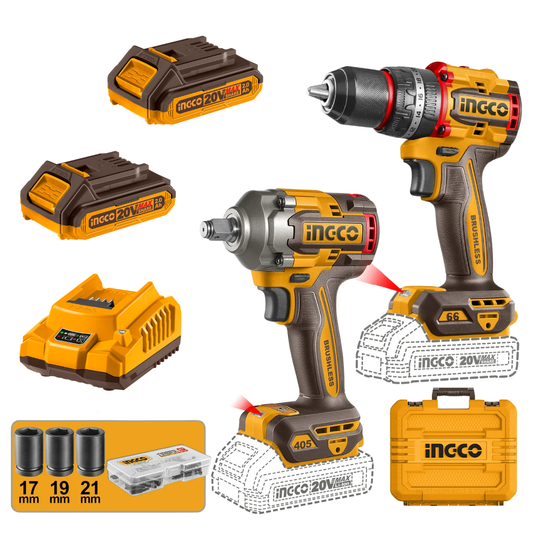 Ingco Cordless Impact Drill & Impact Wrench 20V Combo Kit