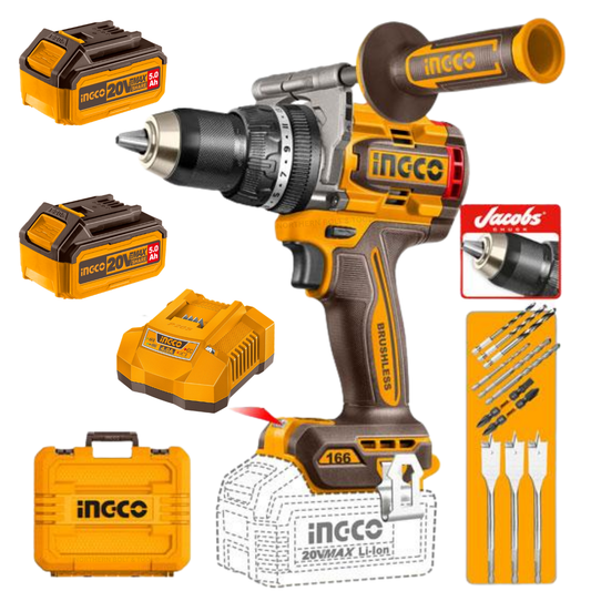 Ingco Cordless Impact Drill 166Nm 20V Kit