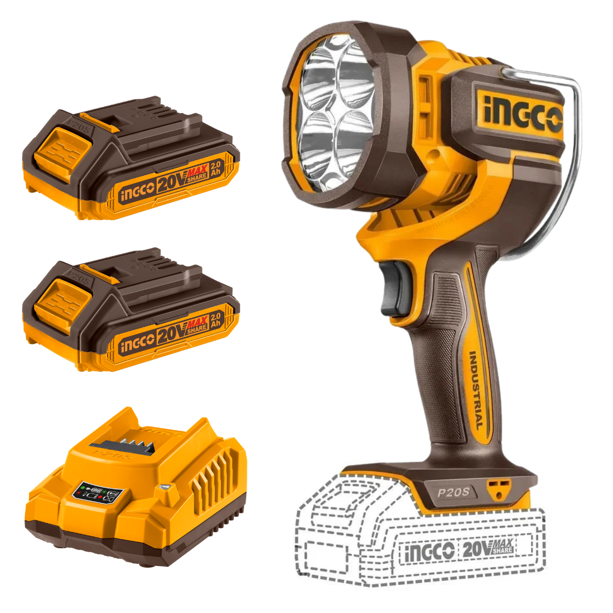 Ingco Cordless Work Lamp 20V 2500 Lumens Kit CWLI20887