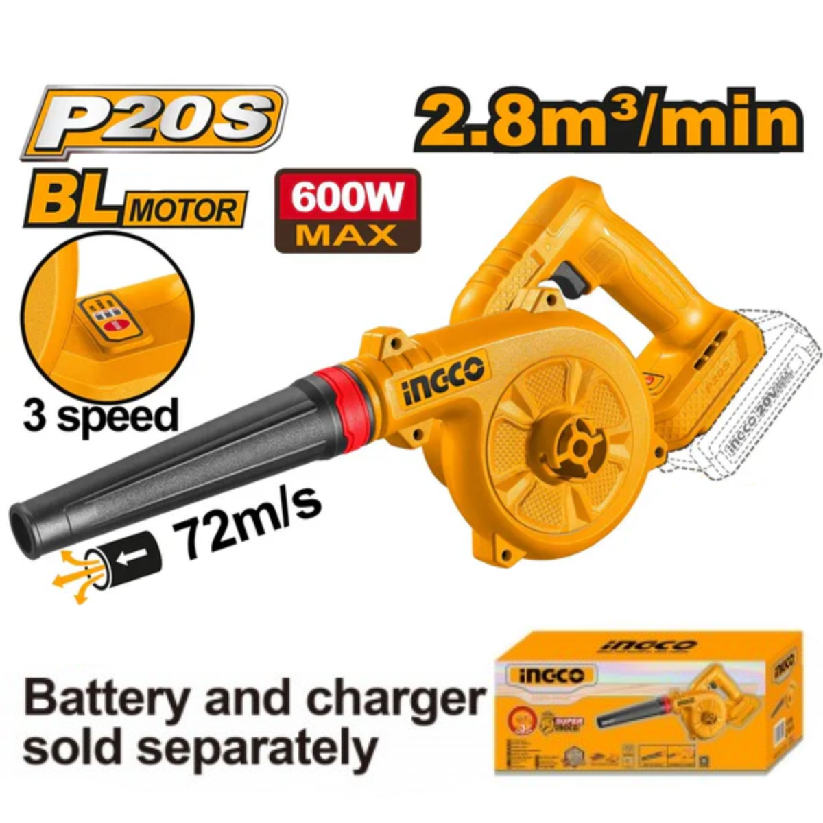 Ingco Cordless Blower Brushless 20V (Tool only) CABLI2068