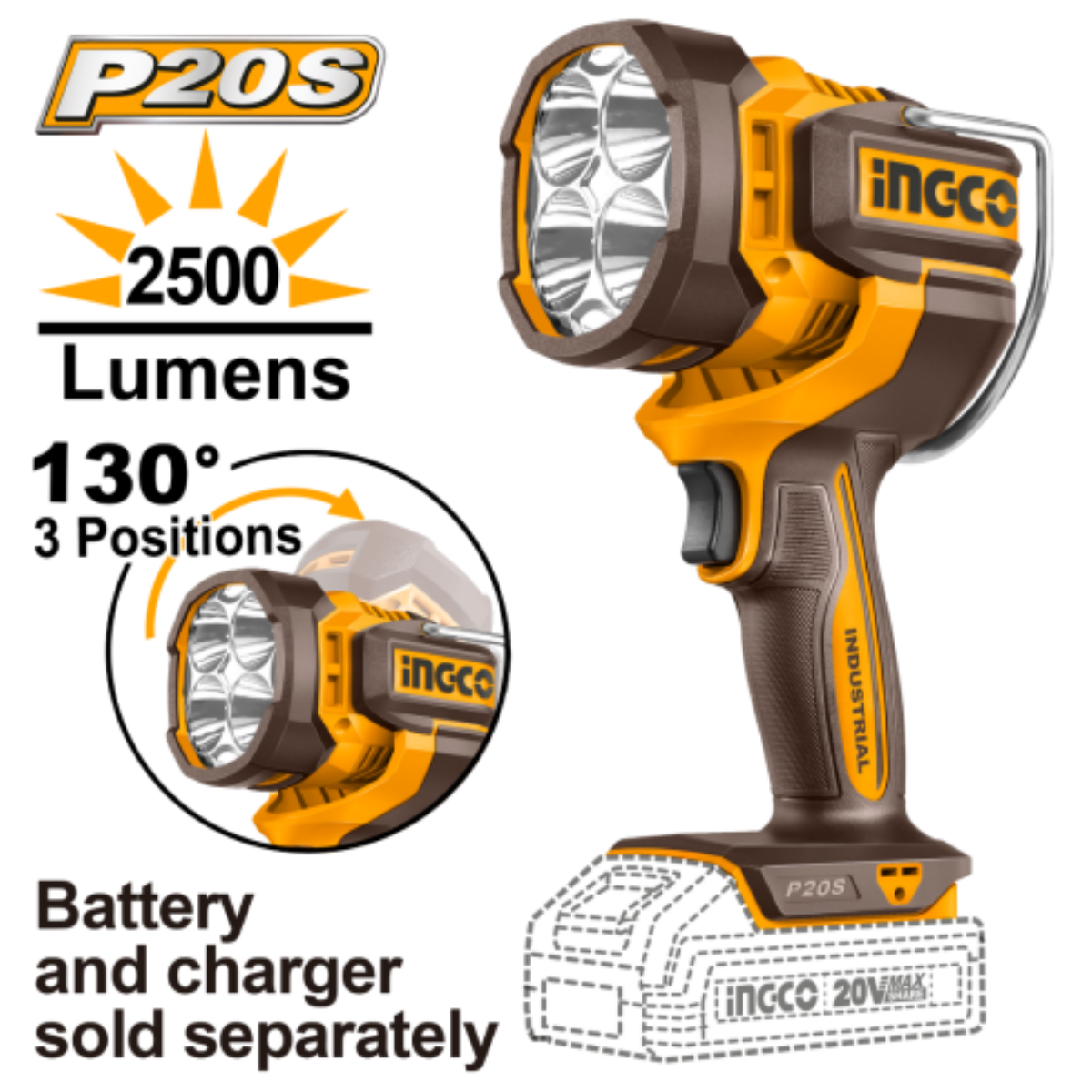 Ingco Cordless Work Lamp 20V 2500 Lumens (Tool only) CWLI20885