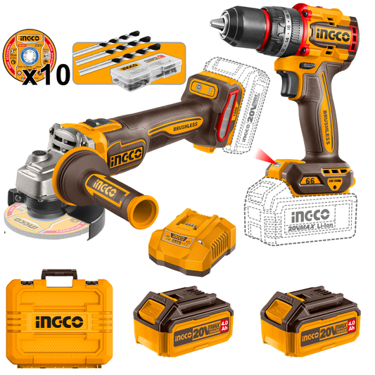 Ingco Cordless Angle Grinder 1200W & 66Nm Drill 20V Combo kit CKLI20256