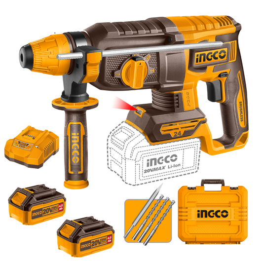 Ingco Cordless Rotary Hammer Drill 24mm 20V Kit CRHLI202482