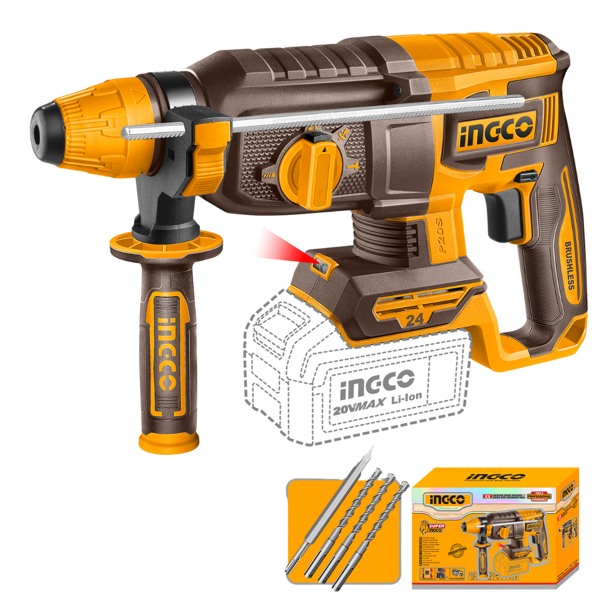 Ingco Cordless Rotary Hammer Drill 24mm 20V (Tool only) CRHLI20248