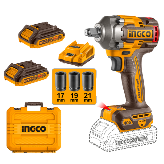 Ingco Cordless Impact Wrench 405Nm 20V Kit CIWLI2045