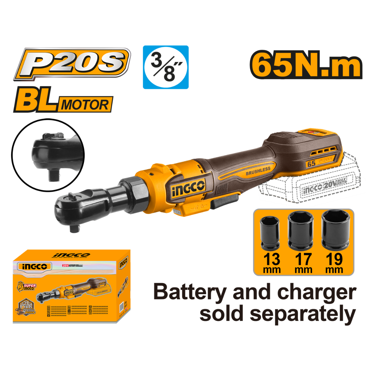 Ingco Cordless Drive Ratchet 65Nm Brushless (Tool only) CDRLI206521