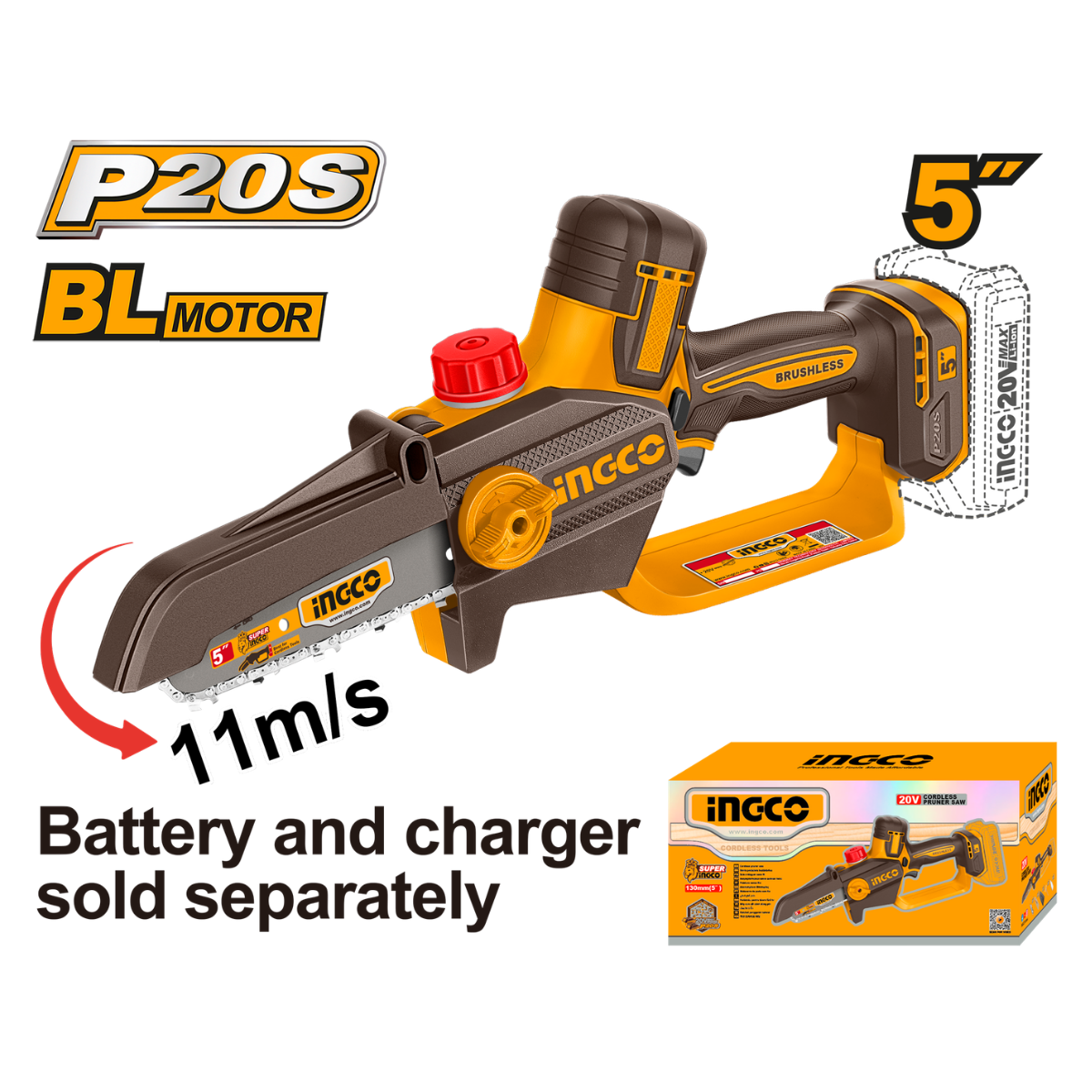 Ingco Cordless Pruner Saw 5" 20V (Tool only) CGSLI2056