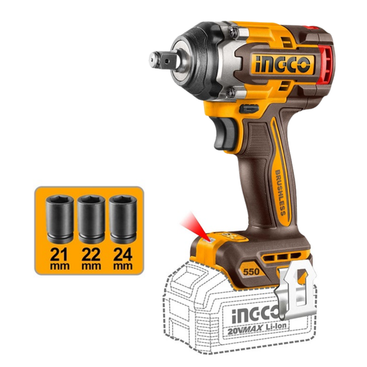 Ingco Cordless Impact Wrench 550Nm 20V (Tool only) CIWLI20551
