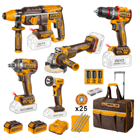Ingco 5 Piece Cordless Combo Kit - New & Updated - CKLI20595