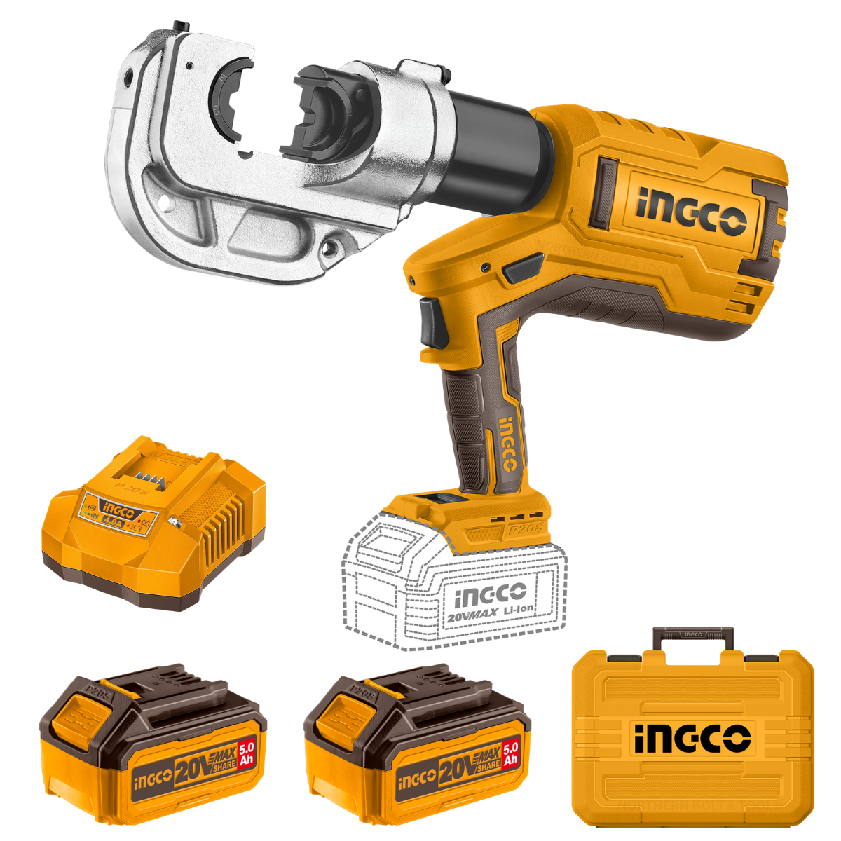 Ingco Cordless Hydraulic Crimping Tool Kit 20V (16–400 mm²)