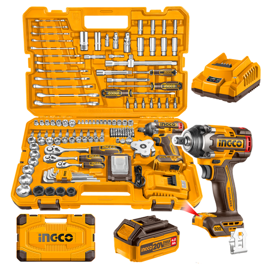Ingco 152pcs Toolbox with Cordless Impact Wrench 500Nm 20V Set