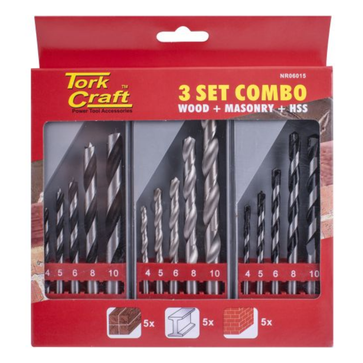 Special - Tork Craft Drill Bit 3 Set Combo - Wood + Masonry + Hss