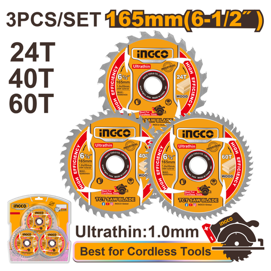 Ingco TCT Saw Blade Set 165mm 3Pcs Set