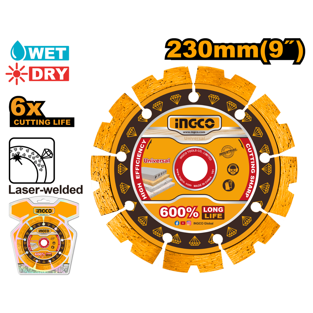 Ingco Diamond Cutting Wet/Dry Disc 230mm