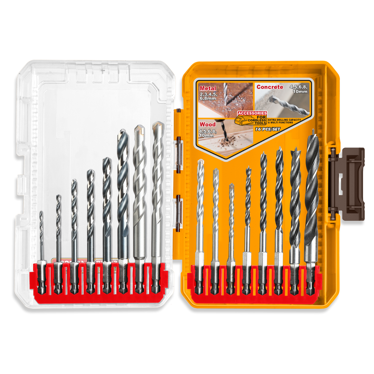 Ingco Drill Bits Set 16Pcs for Metal, Masonry and Wood