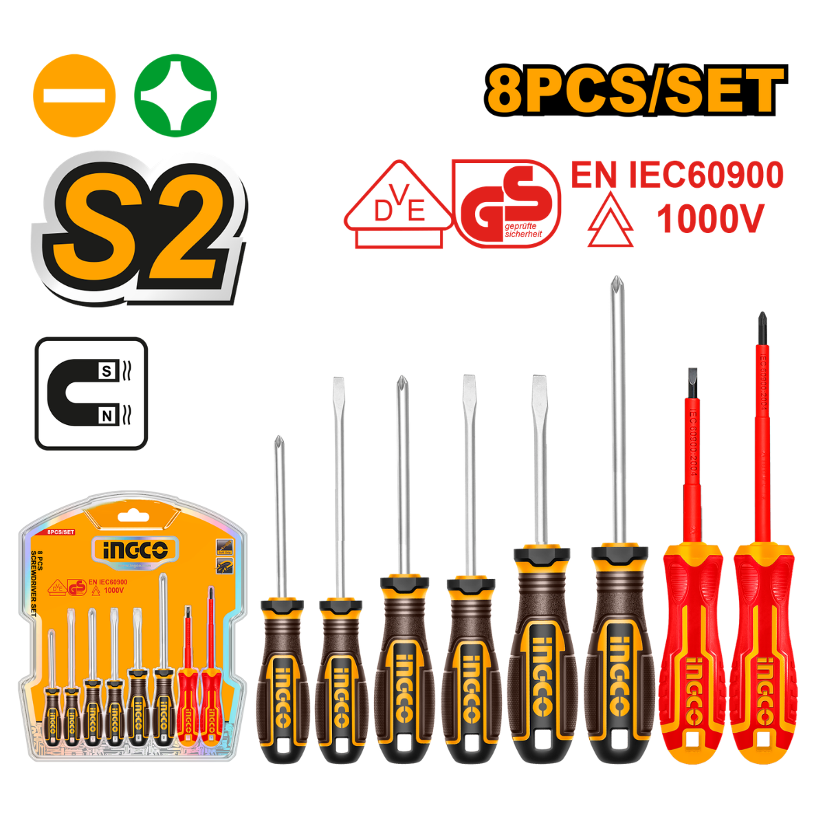 Ingco Screwdriver Set 8Pcs