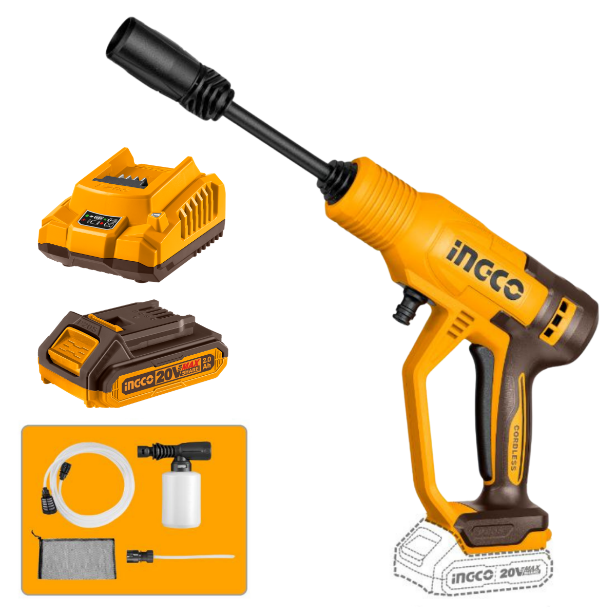 Ingco Cordless Pressure Washer 24.8Bar 20V Kit