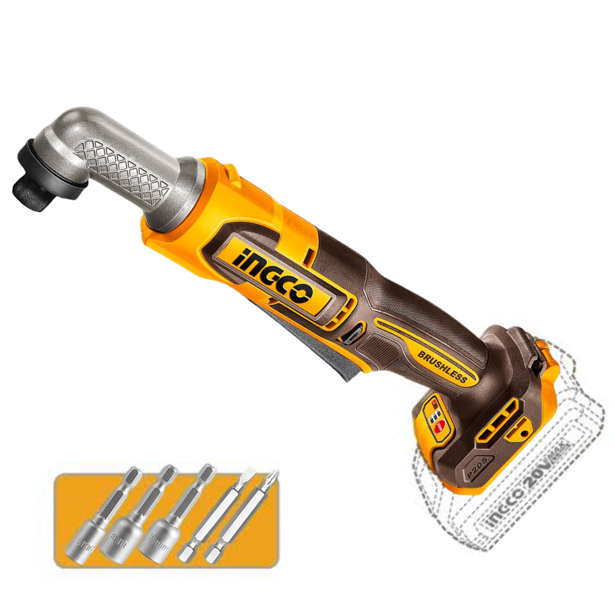 Ingco Cordless Angle Impact Driver 80Nm 20V (Tool Only) CAIRLI2081