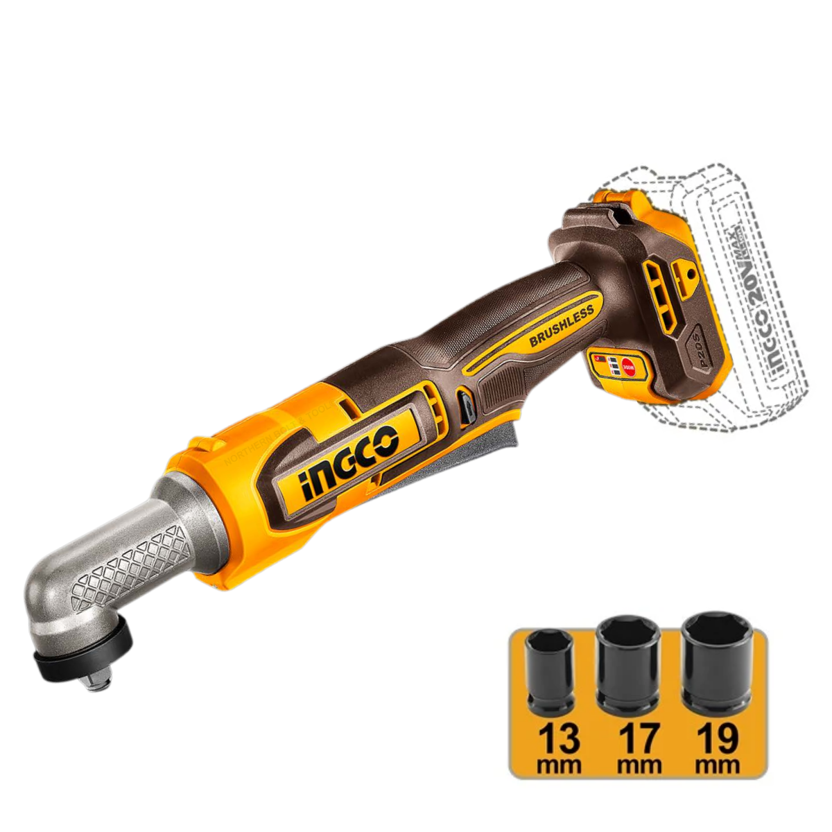 Ingco Cordless Angle Impact Wrench 80Nm 3/8"Dr 20V (Tool Only) CAIWLI2081