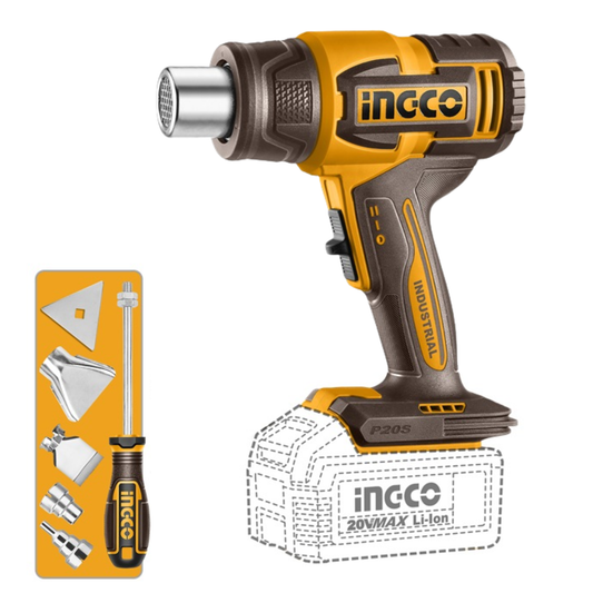 Ingco Cordless Heat Gun 300/580°C 20V (Tool only) HGLI2008