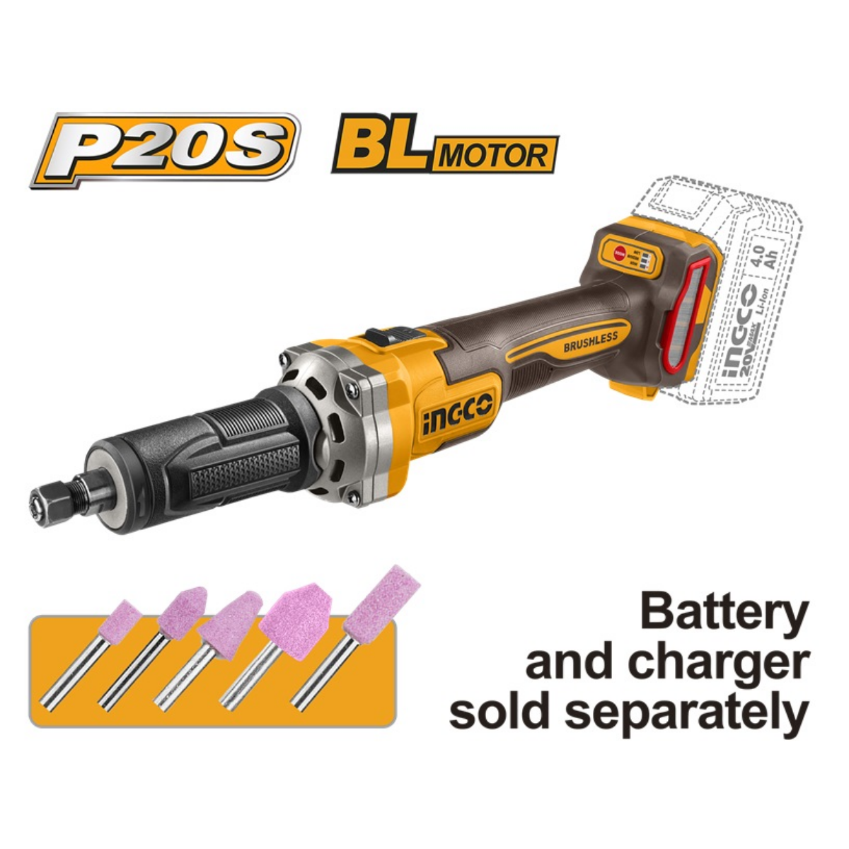 Ingco Cordless Die Grinder 6mm 20V (Tool only) CDGLI2001