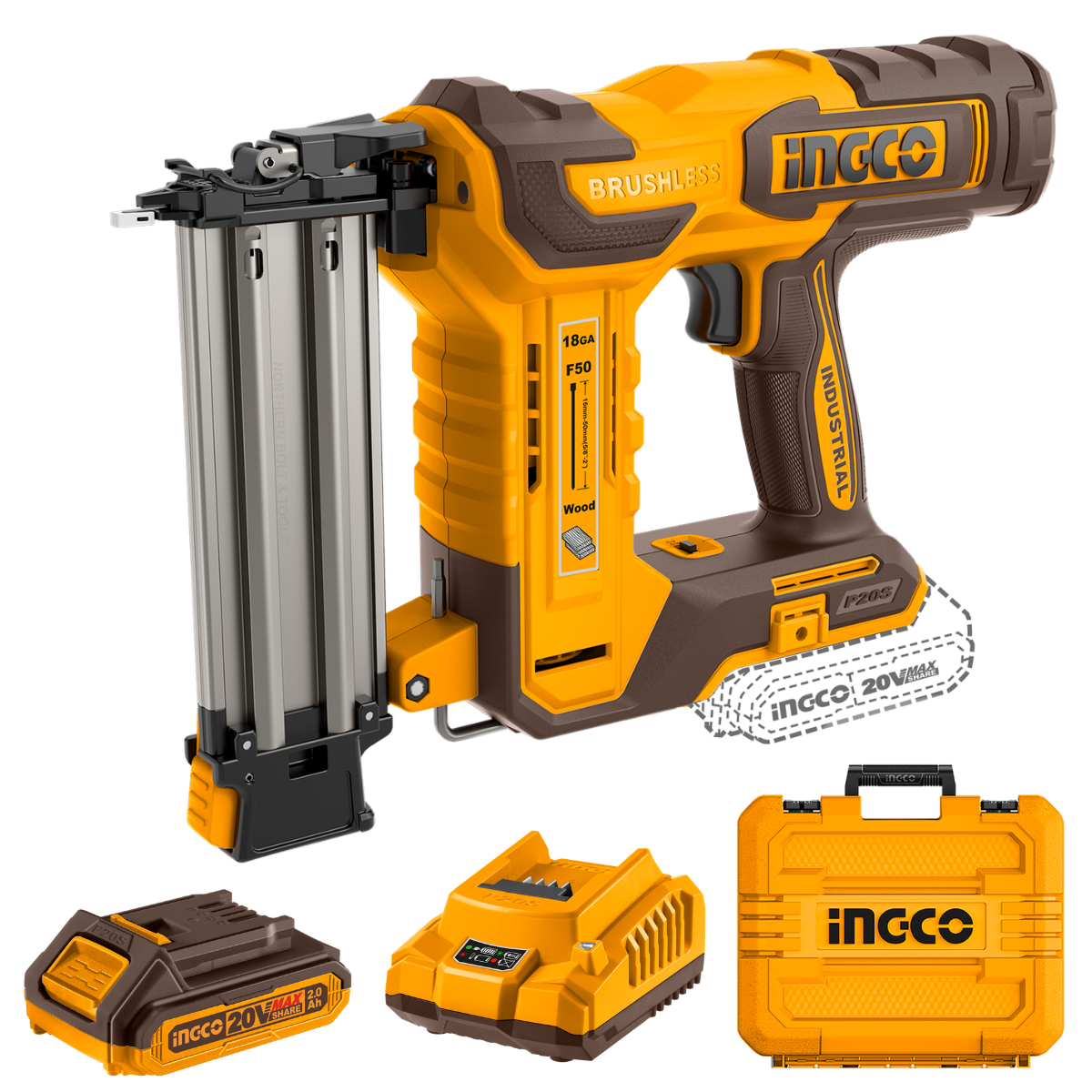 Ingco Cordless Brad Nailer F15-50 20V Kit CBNLI5008