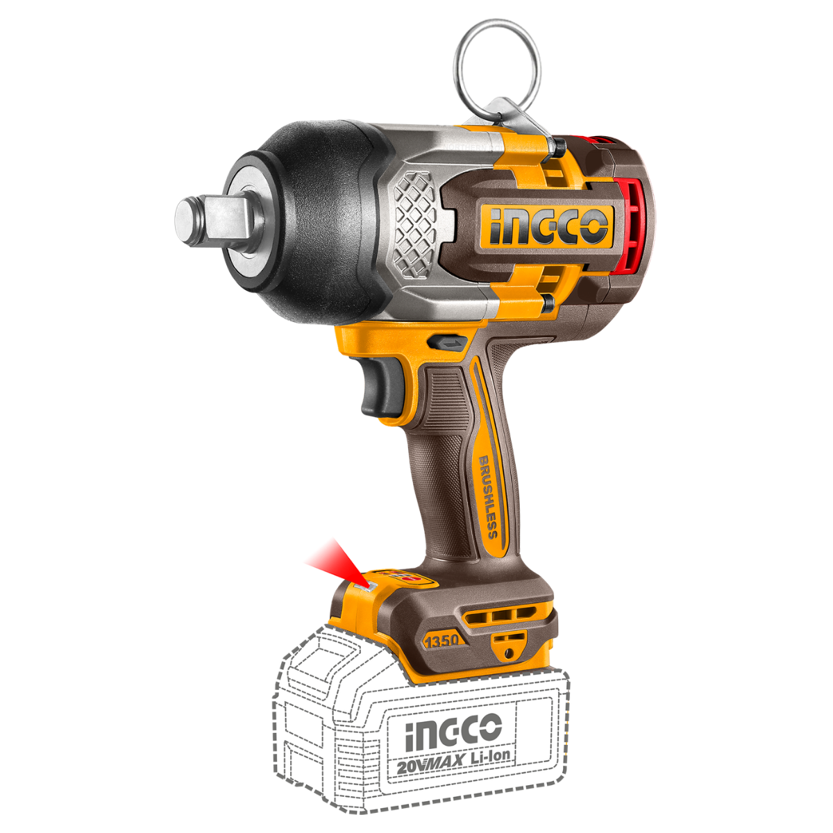Ingco Cordless Impact Wrench 3/4" Drive 1,350Nm 20V (Tool Only) CIWLI201355