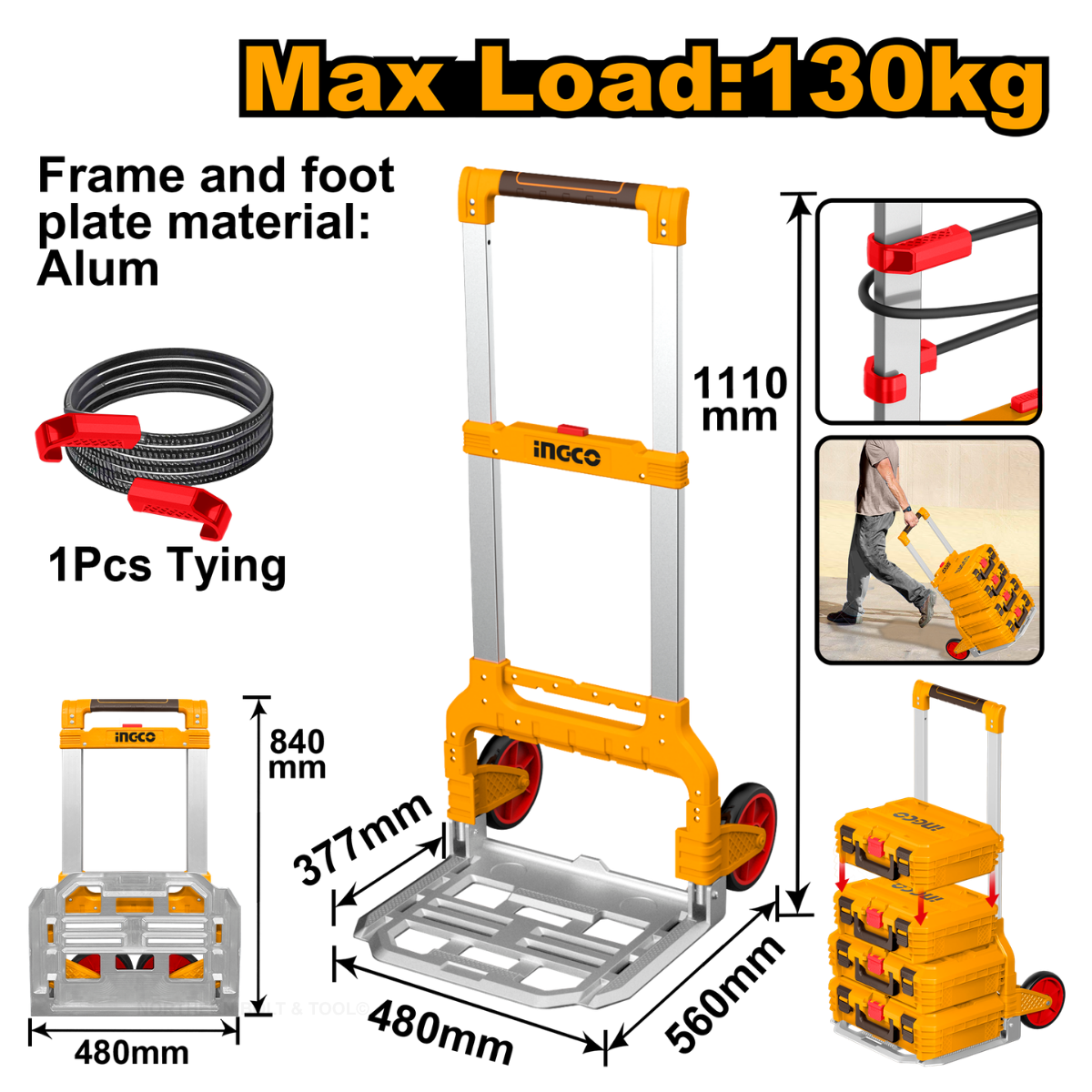 Ingco Foldable Stackable Box Trolley (Max Load 130KG) HHWB61201