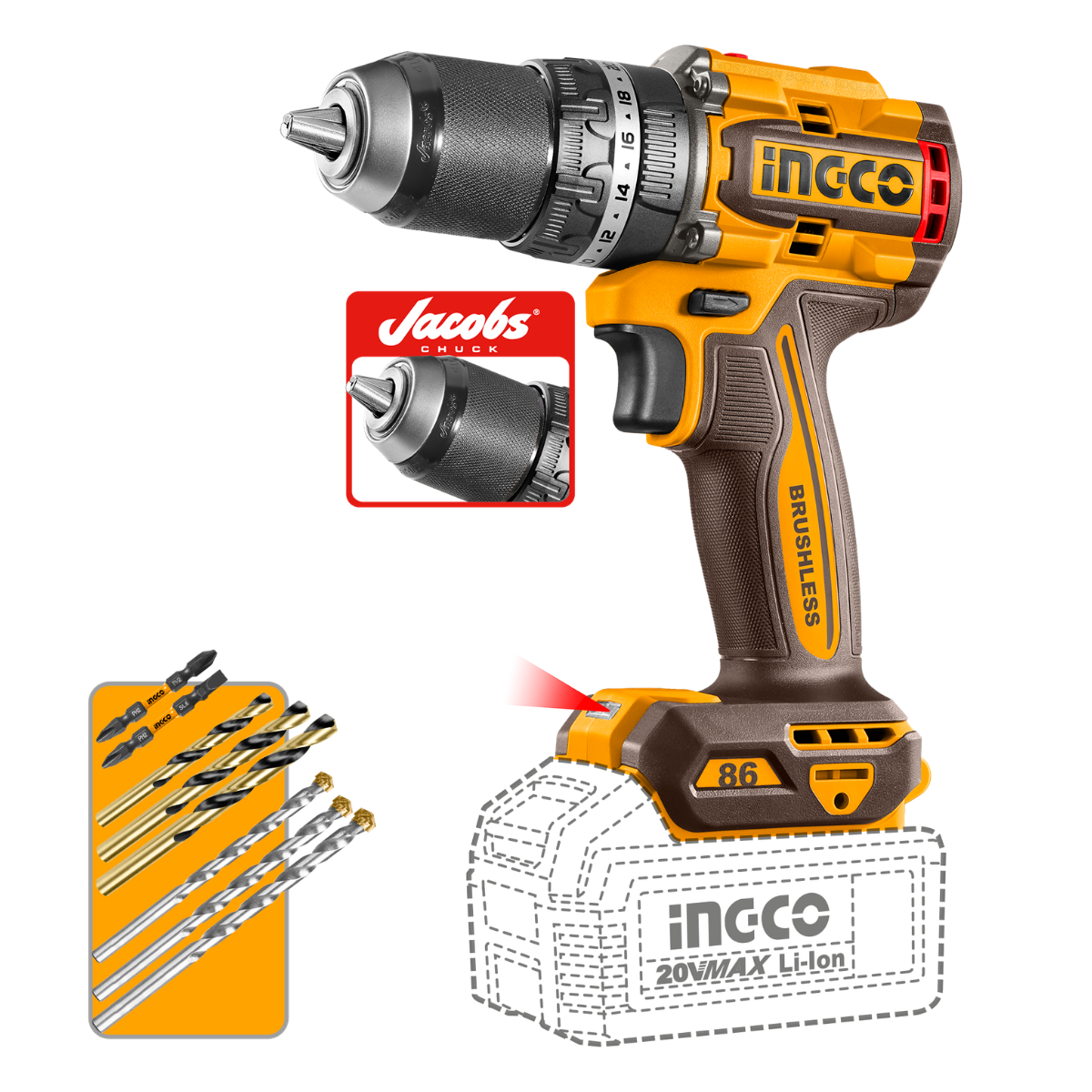 Ingco Cordless Impact Drill 86Nm 20V (Tool only) CIDLI208683