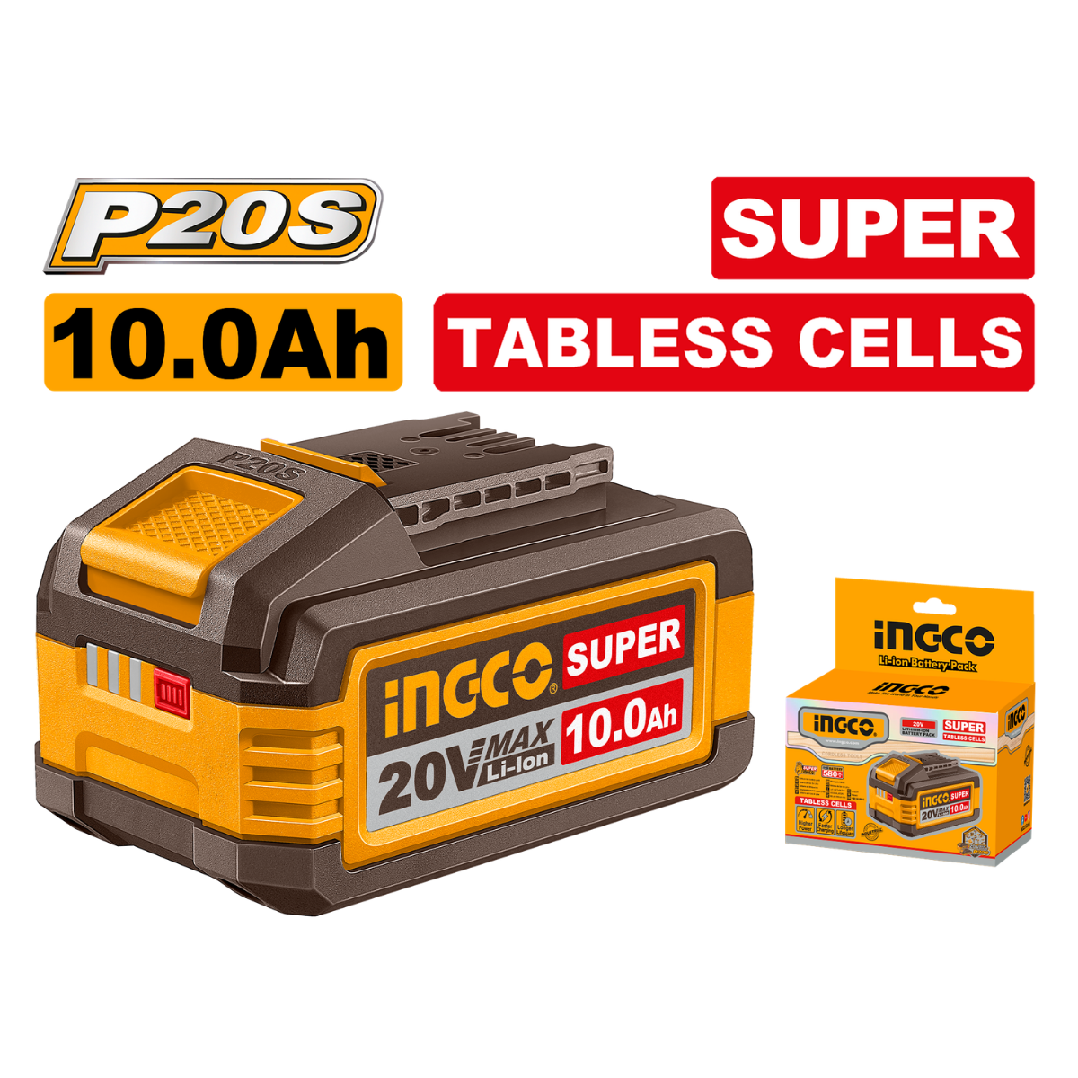 Ingco 10Ah Tabless Battery 20V P20S - Fits All Ingco 20V / P20S Cordless Tools