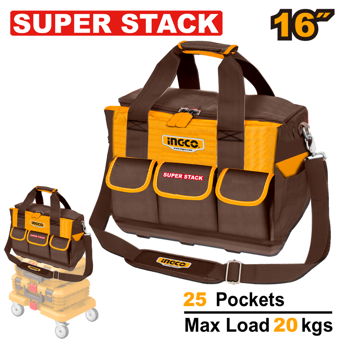 Ingco Super Stack Tool Bag 16" 25 Pocket HTBG12