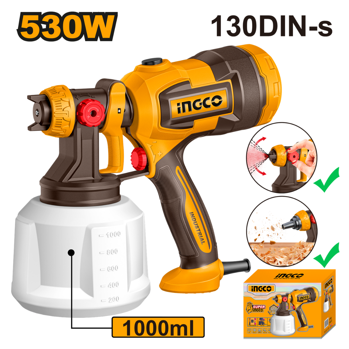 Ingco Spray Gun 530W 1L Tank SPG4506