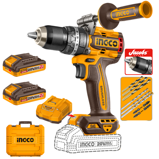 Ingco Cordless Impact Drill 96Nm Kit With New 4Ah Tabless Batteries P20S CIDLI209689
