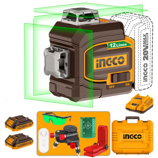 Ingco Cordless 3D Laser Level Kit 0- 35m 12 Lines P20S HLL3012165