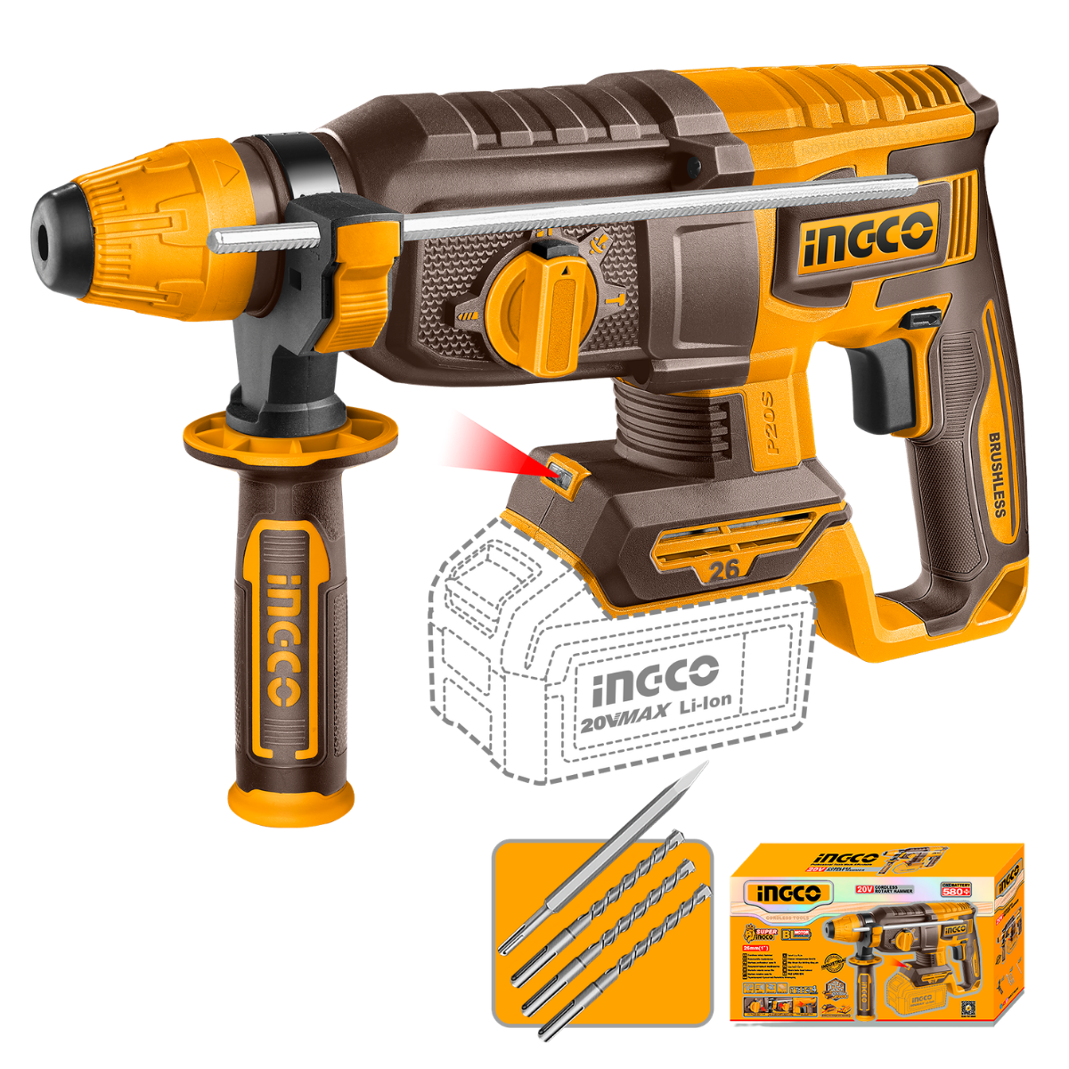Ingco Cordless Rotary Hammer Drill 26mm 20V (Tool Only) CRHLI26208