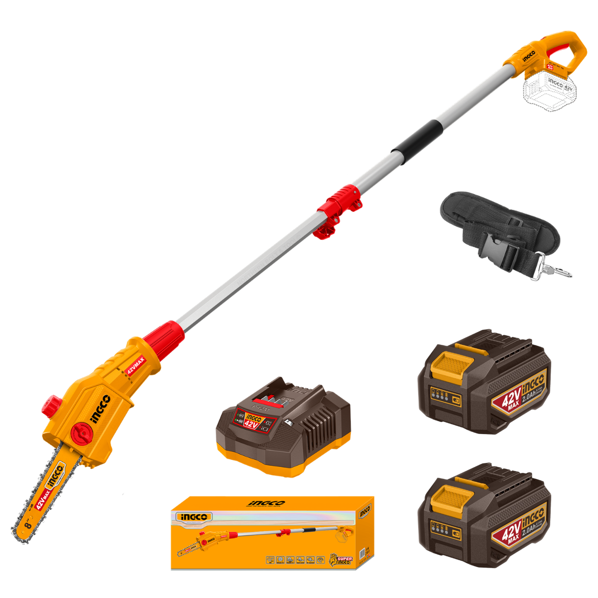 Ingco Cordless 8" Pole Saw 200CM 42V P42M Kit PSLI42281