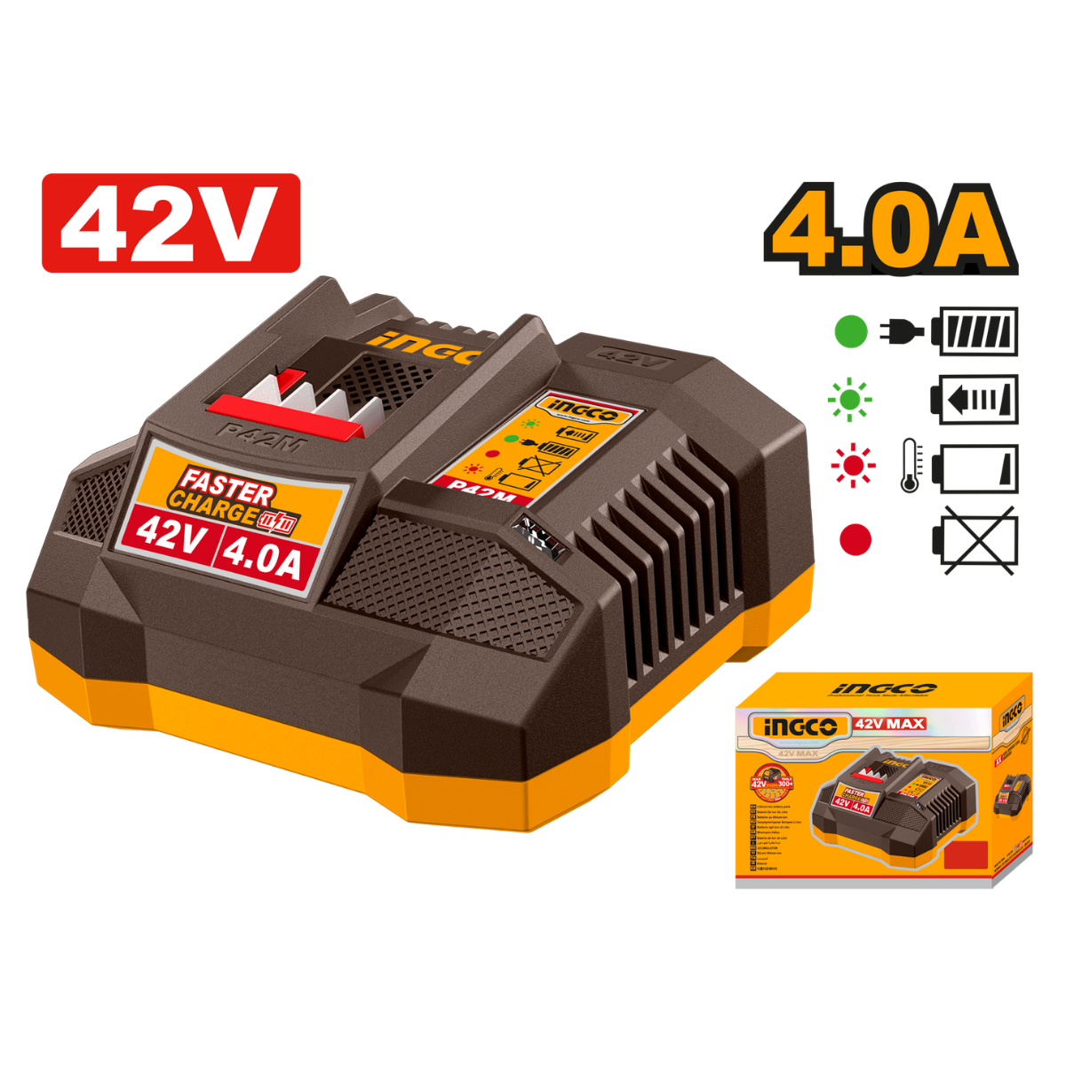 Ingco 42V Battery Fast Charger 4A P42M FCLI42041