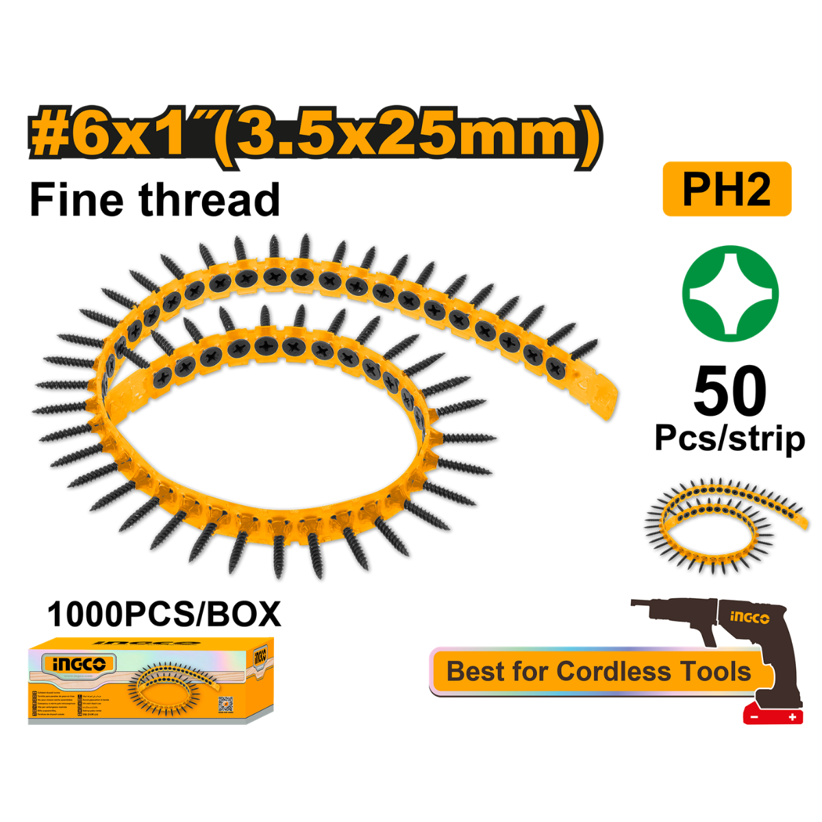 Ingco Collated Drywall Screw #6 x 25mm