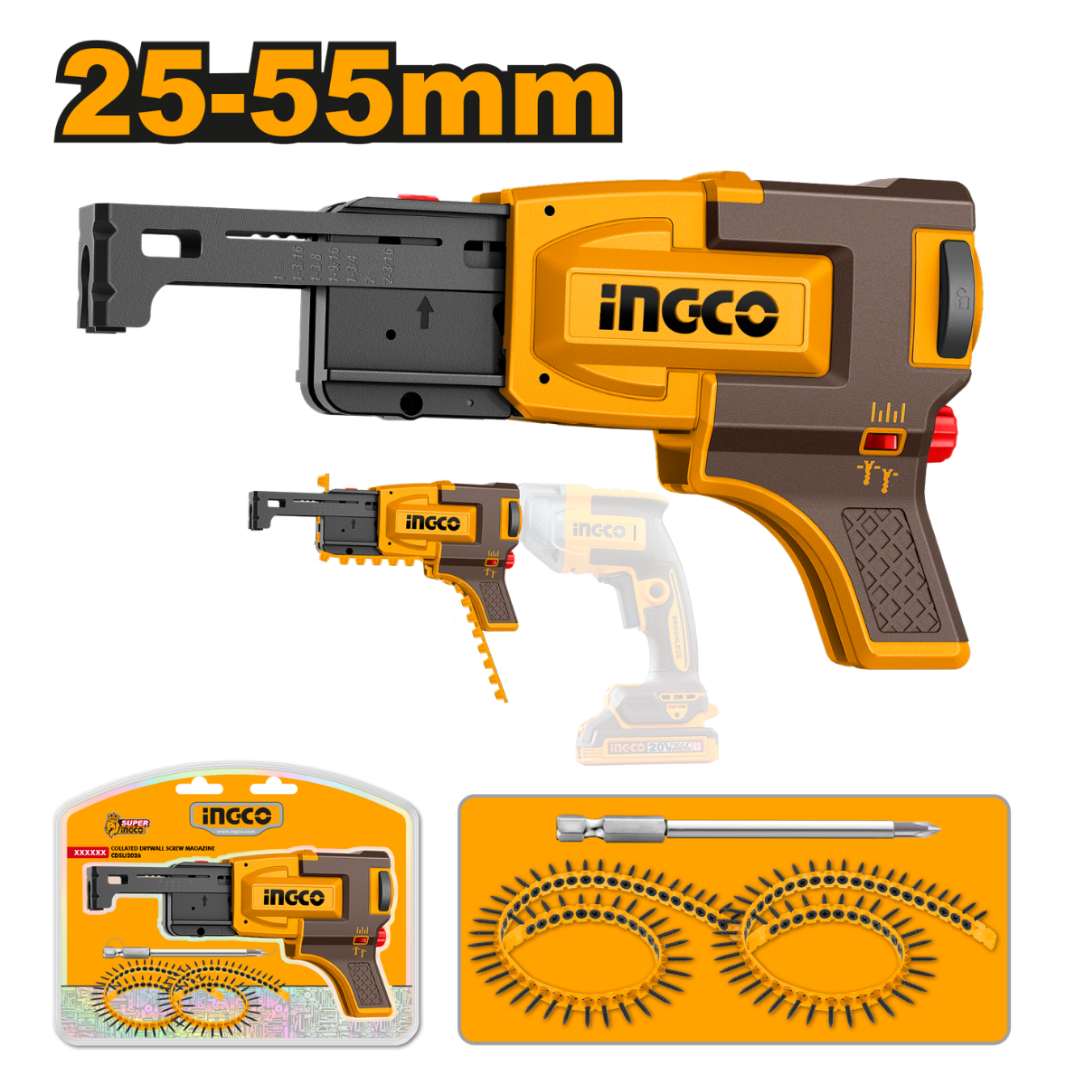 Ingco Collated Drywall Screw Magazine - Drill Adaptor CDSLI2026