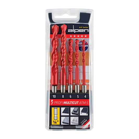 Alpen Multicut Drill Bit Set 5 Piece Hex Shank 4 5 6 8 10Mm